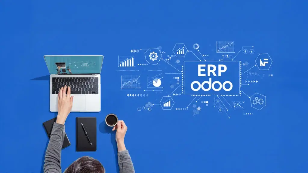 نظام Odoo ERP معروضًا على حاسب محمول